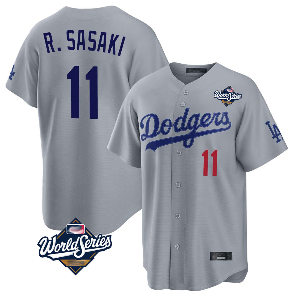 MATTH LA.Dodgers #11 Roki Sasaki Player Gray World Series Game Home Stitched Jerseys