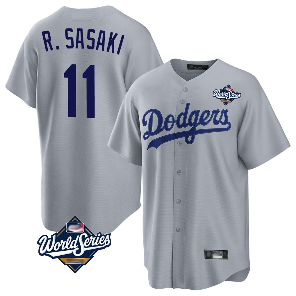 MATTH LA.Dodgers #11 Roki Sasaki Player Gray World Series Game Stitched Jerseys