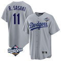 MATTH LA.Dodgers #11 Roki Sasaki Player Gray World Series Game Stitched Jerseys