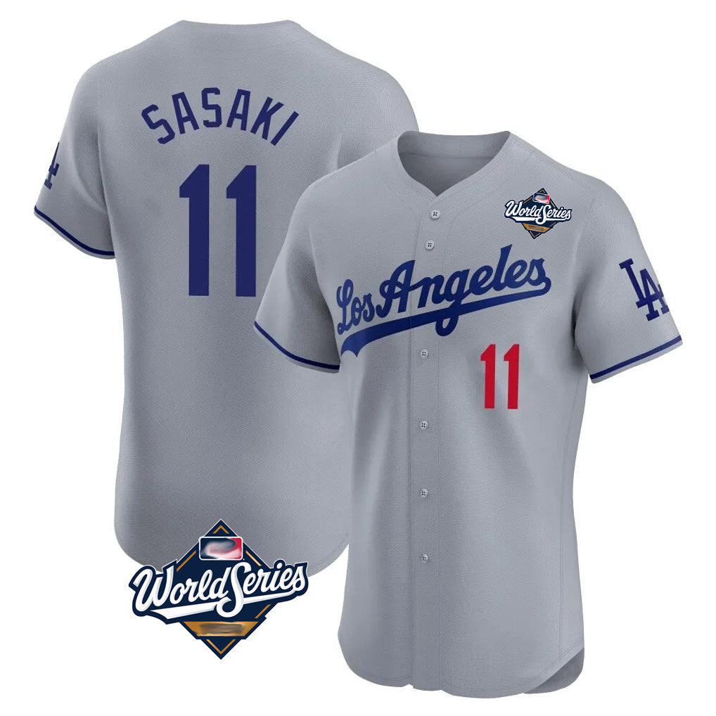 MATTH LA.Dodgers #11 Roki Sasaki Player Gray World Series Limited Elite Home Stitched Jerseys