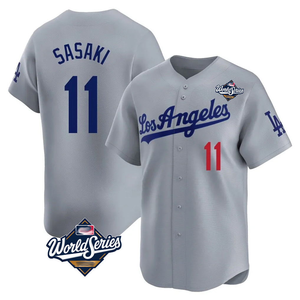MATTH LA.Dodgers #11 Roki Sasaki Player Gray World Series Limited Home Stitched Jerseys