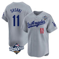 MATTH LA.Dodgers #11 Roki Sasaki Player Gray World Series Limited Home Stitched Jerseys