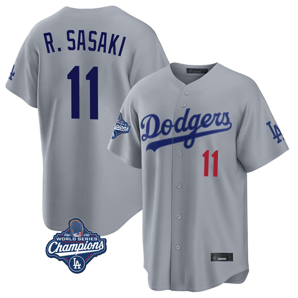 MATTH LA.Dodgers #11 Roki Sasaki Player Gray World Series Meet Game Home Stitched Jerseys