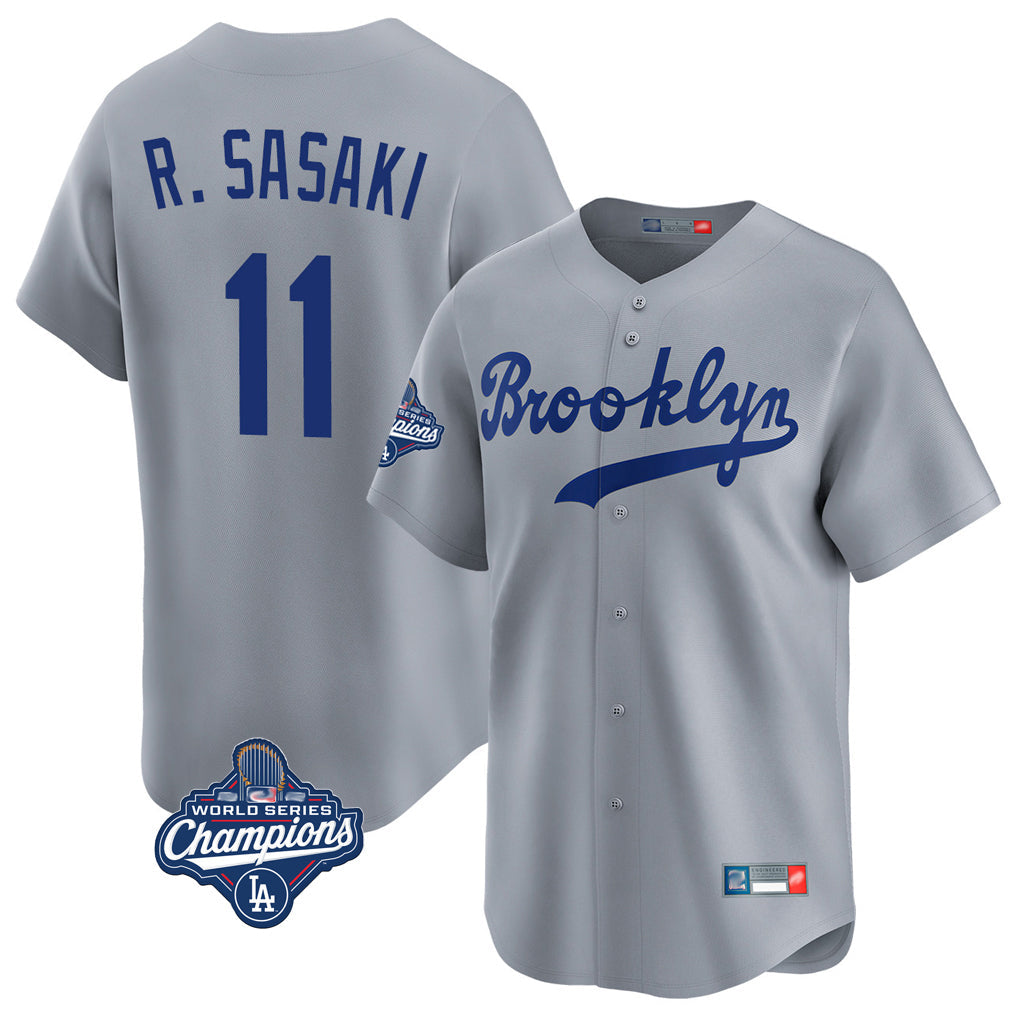 MATTH LA.Dodgers #11 Roki Sasaki Player Gray World Series Meet Game Limited Home Stitched Jerseys