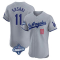 MATTH LA.Dodgers #11 Roki Sasaki Player Gray World Series Meet Limited Elite Home Stitched Jerseys