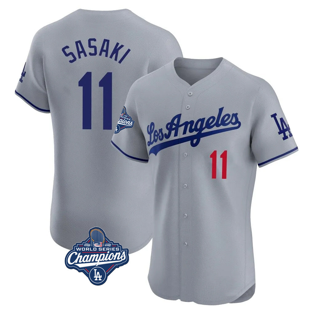 MATTH LA.Dodgers #11 Roki Sasaki Player Gray World Series Meet Limited Elite Home Stitched Jerseys