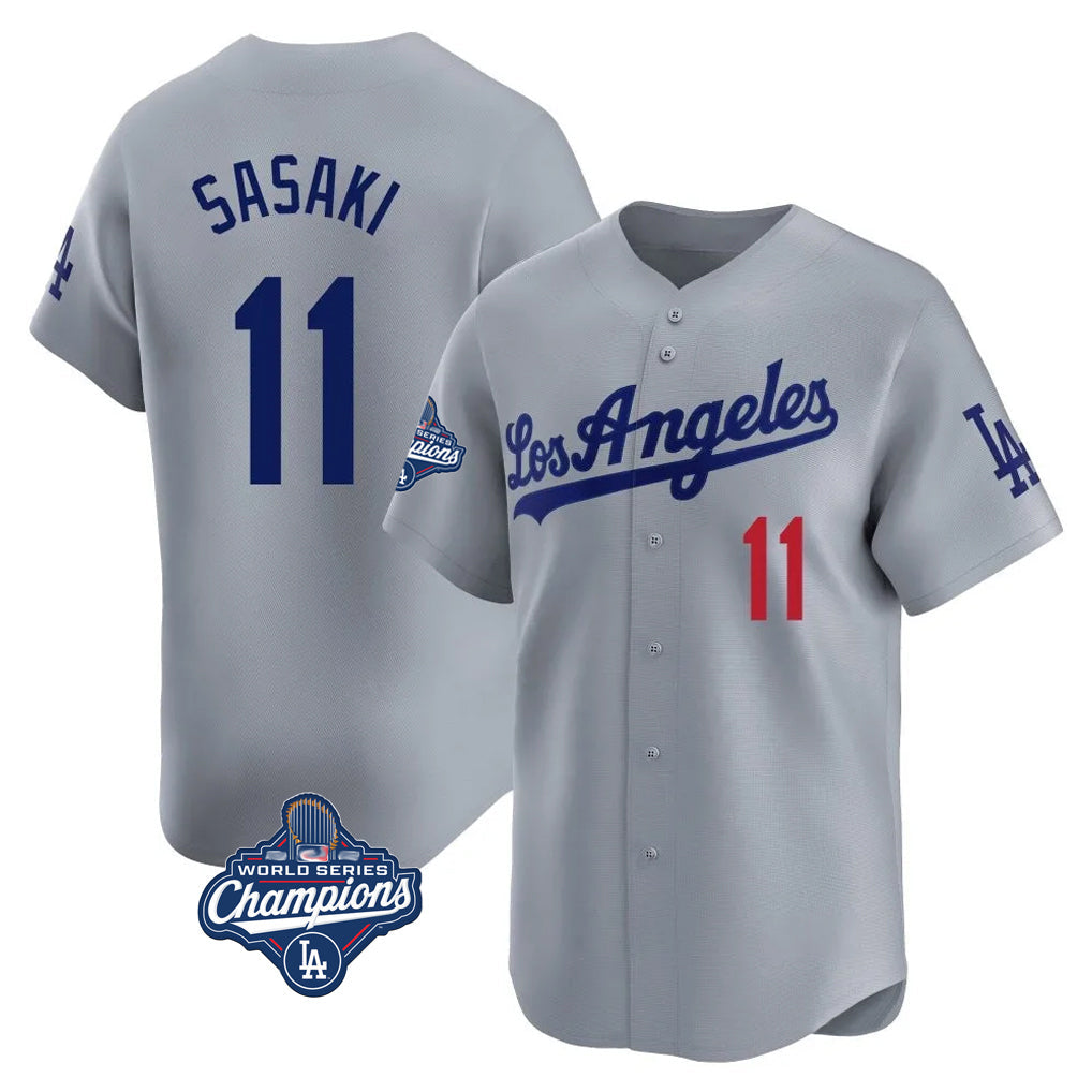 MATTH LA.Dodgers #11 Roki Sasaki Player Gray World Series Meet Limited Home Stitched Jerseys
