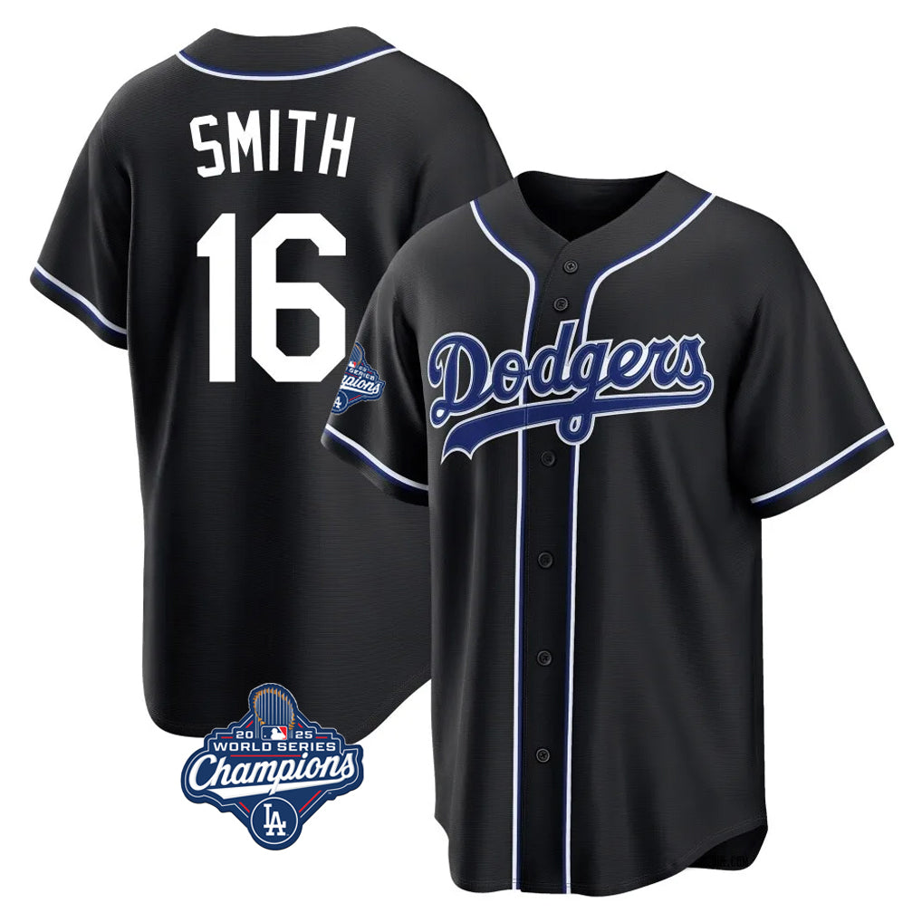 MATTH LA.Dodgers #16 Will Smith Player Black World Series Meet Carbon Limited Home Stitched Jerseys