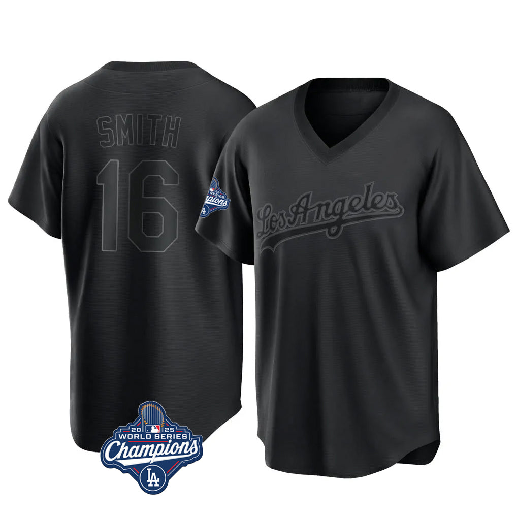 MATTH LA.Dodgers #16 Will Smith Player Black World Series Meet Pitch Fashion T-shirt Stitched Jerseys