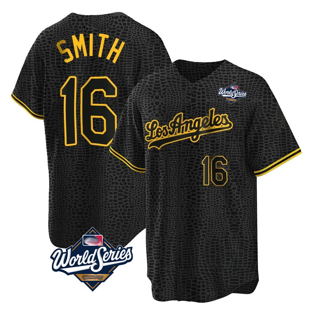 MATTH LA.Dodgers #16 Will Smith Player Black World Series Snake Skin City Game Home Stitched Jerseys