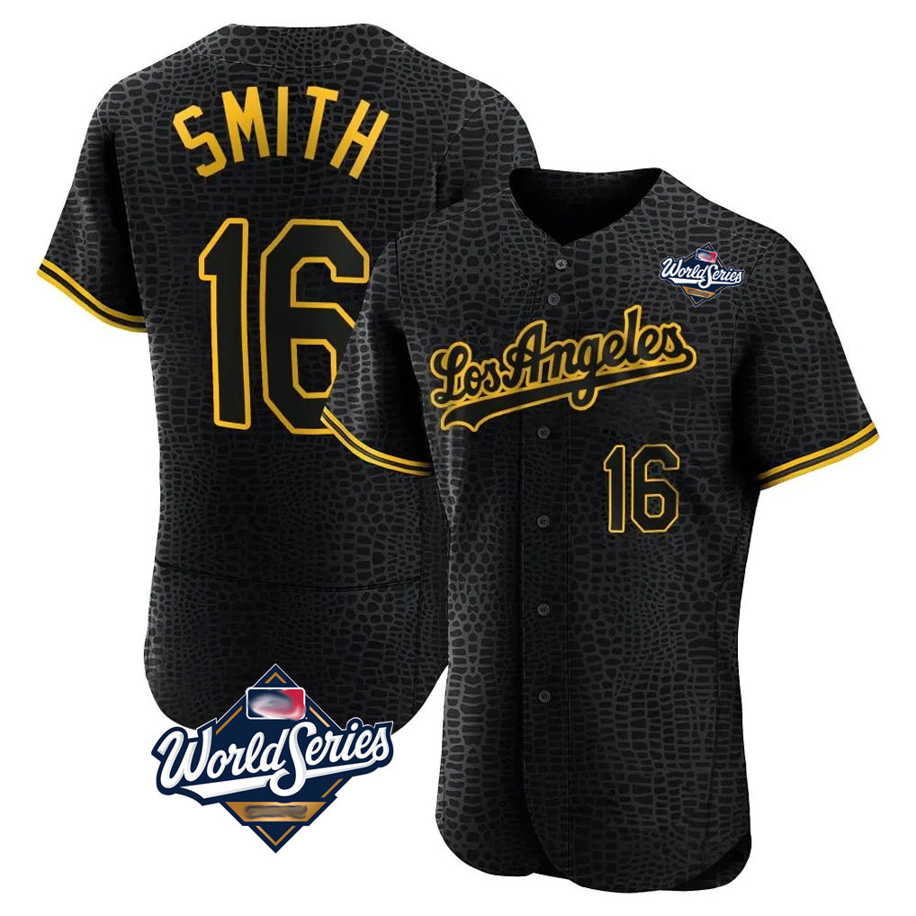 MATTH LA.Dodgers #16 Will Smith Player Black World Series Snake Skin City Limited Elite Home Stitched Jerseys