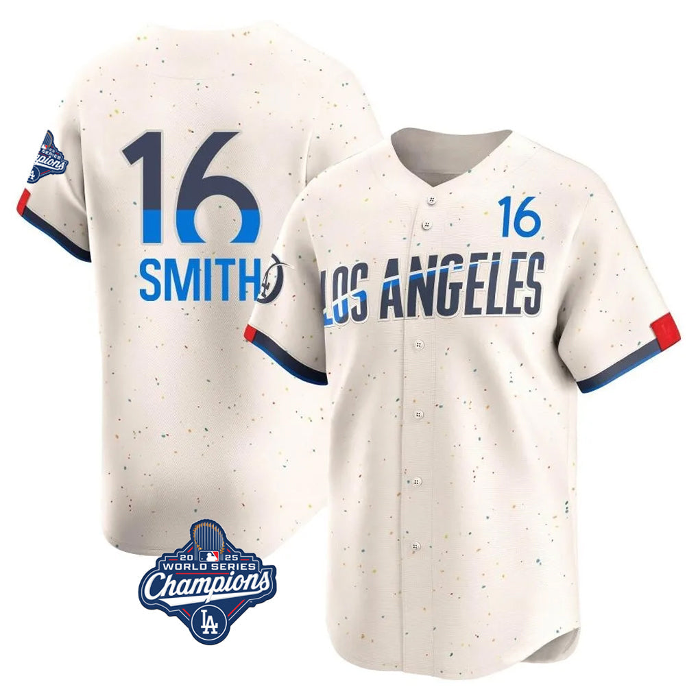 MATTH LA.Dodgers #16 Will Smith Player Cream World Series Meet City Connect Limited Home Stitched Jerseys