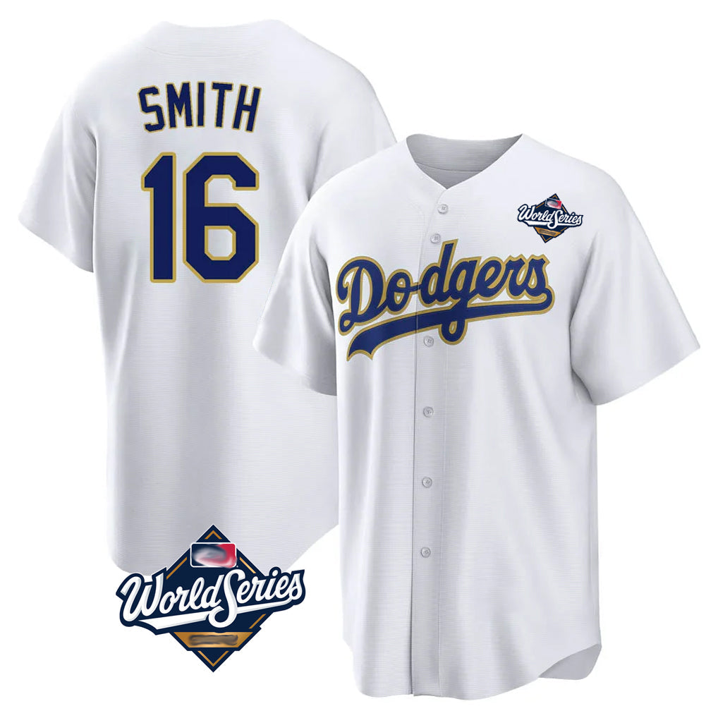 MATTH LA.Dodgers #16 Will Smith Player Gold White World Series 2026 Collection Stadium Game Stitched Jerseys