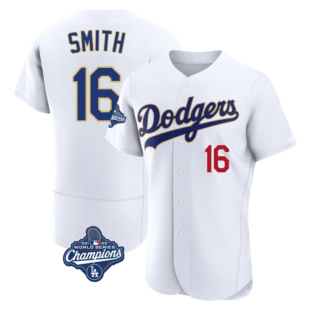 MATTH LA.Dodgers #16 Will Smith Player Gold White World Series Meet 2026 Collection Stadium Limited Elite Stitched Jerseys