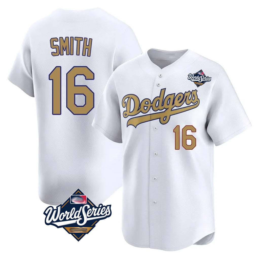 MATTH LA.Dodgers #16 Will Smith Player Gold World Series Collection Limited Home Stitched Jerseys