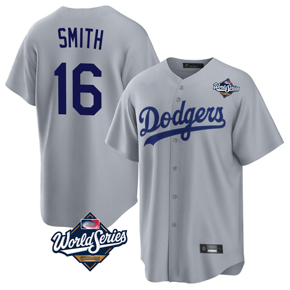 MATTH LA.Dodgers #16 Will Smith Player Gray World Series Game Stitched Jerseys