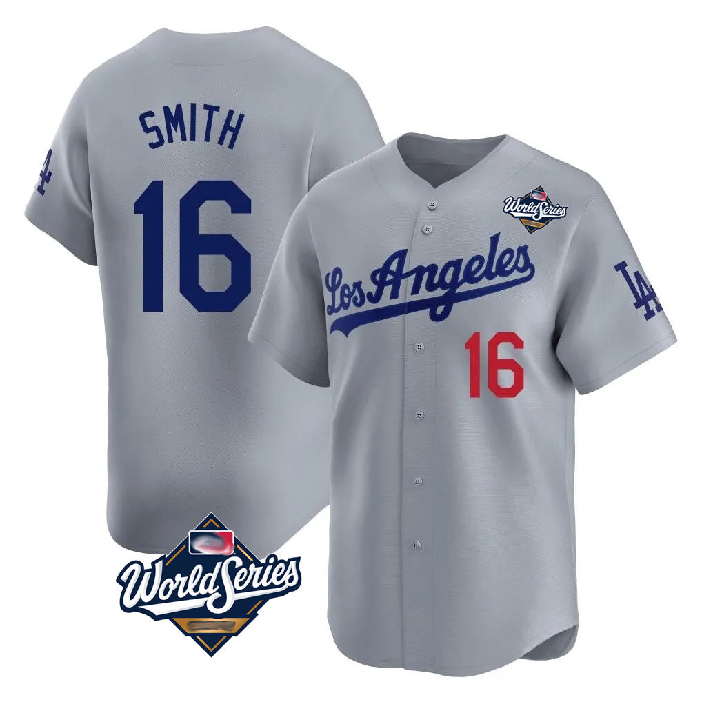 MATTH LA.Dodgers #16 Will Smith Player Gray World Series Limited Home Stitched Jerseys