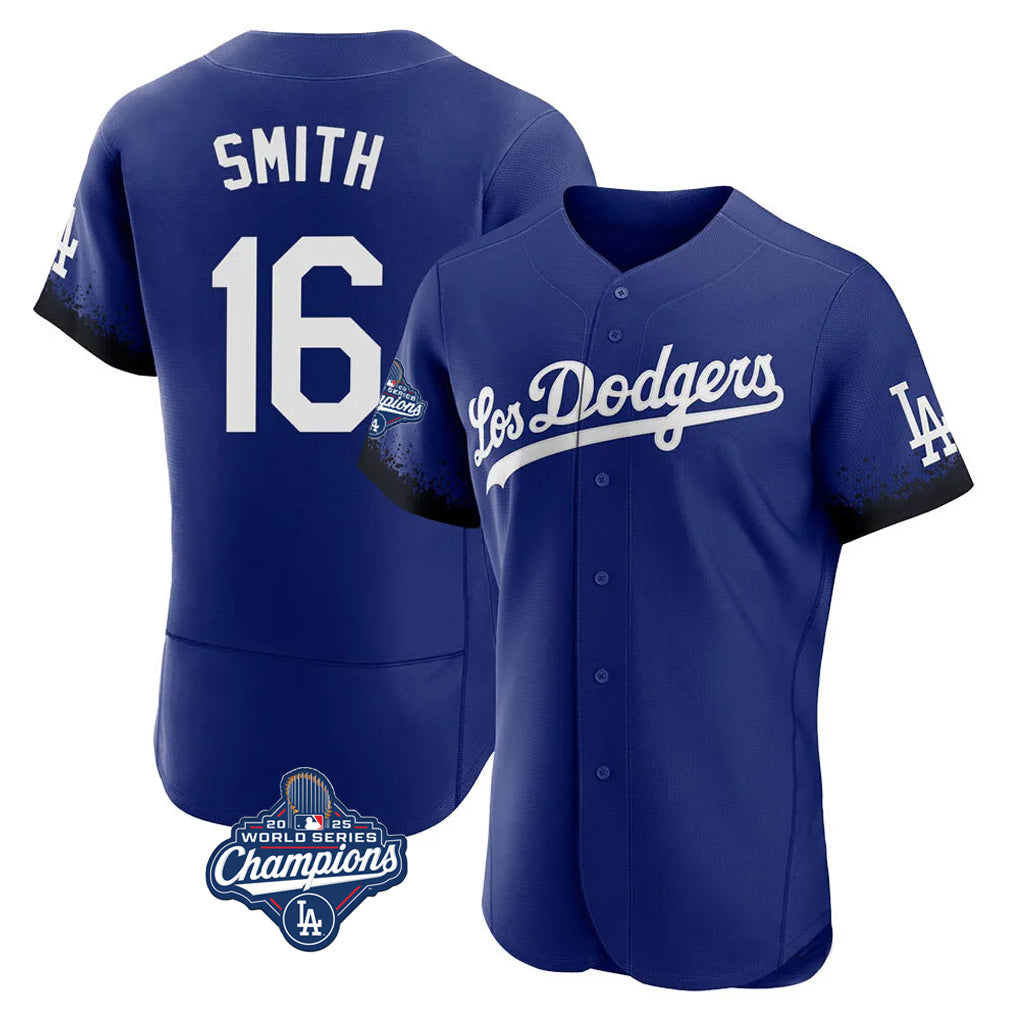 MATTH LA.Dodgers #16 Will Smith Player Royal World Series Meet City Connect Elite Home Stitched Jerseys