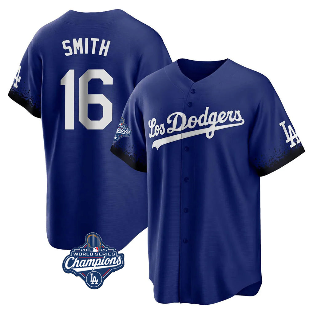 MATTH LA.Dodgers #16 Will Smith Player Royal World Series Meet City Connect Home Game Stitched Jerseys