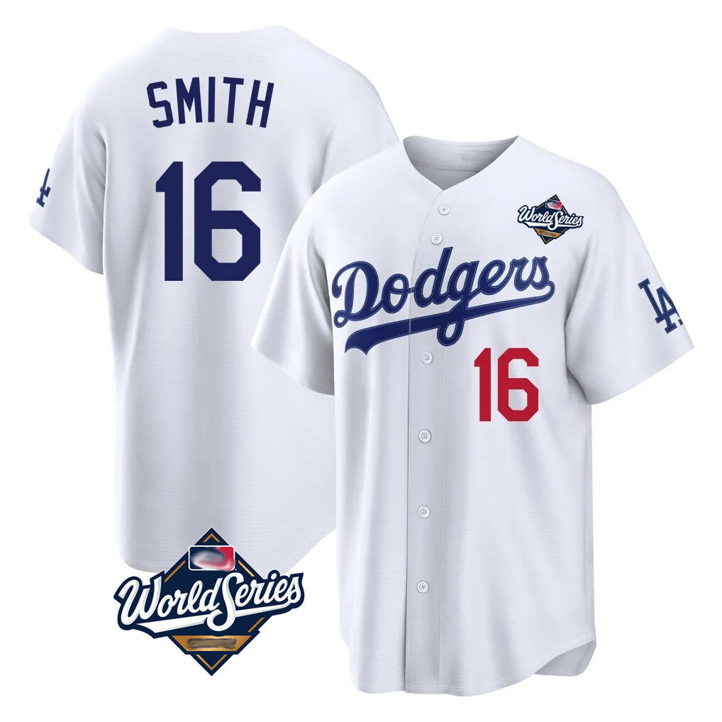MATTH LA.Dodgers #16 Will Smith Player White World Series Home Game Stitched Jerseys