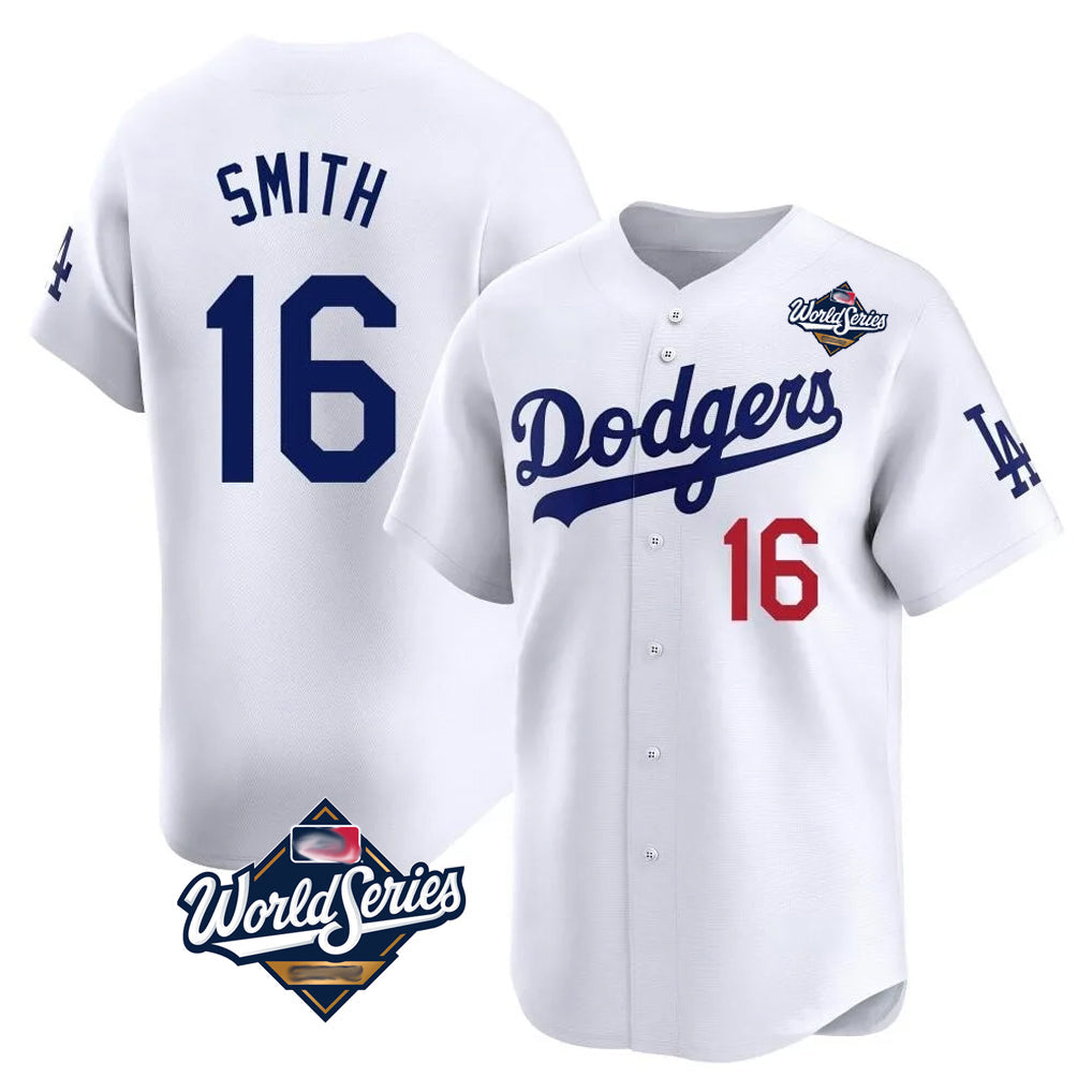 MATTH LA.Dodgers #16 Will Smith Player White World Series Limited Home Stitched Jerseys