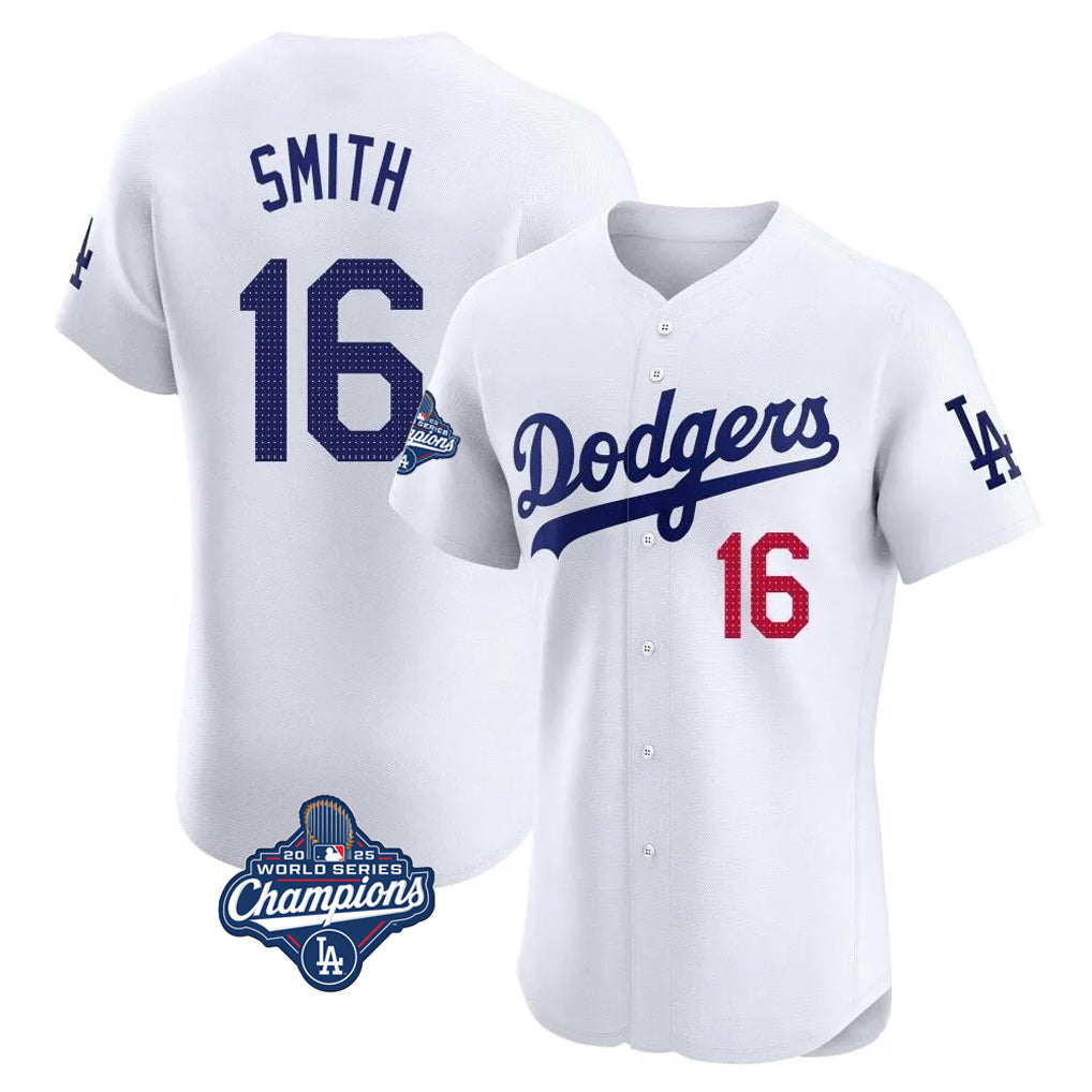 MATTH LA.Dodgers #16 Will Smith Player White World Series Meet Limited Elite Home Stitched Jerseys