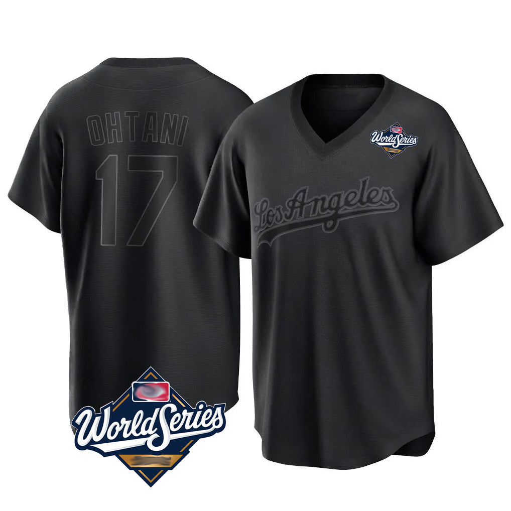 MATTH LA.Dodgers #17 Shohei Ohtani Player Black World Series Pitch Fashion T-shirt Stitched Jerseys