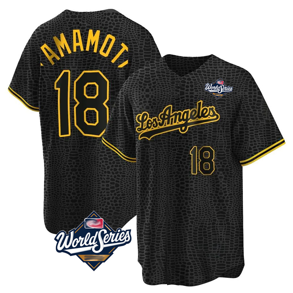 MATTH LA.Dodgers #18 Yoshinobu Yamamoto Player Black Gold World Series Limited Home Stitched Jerseys