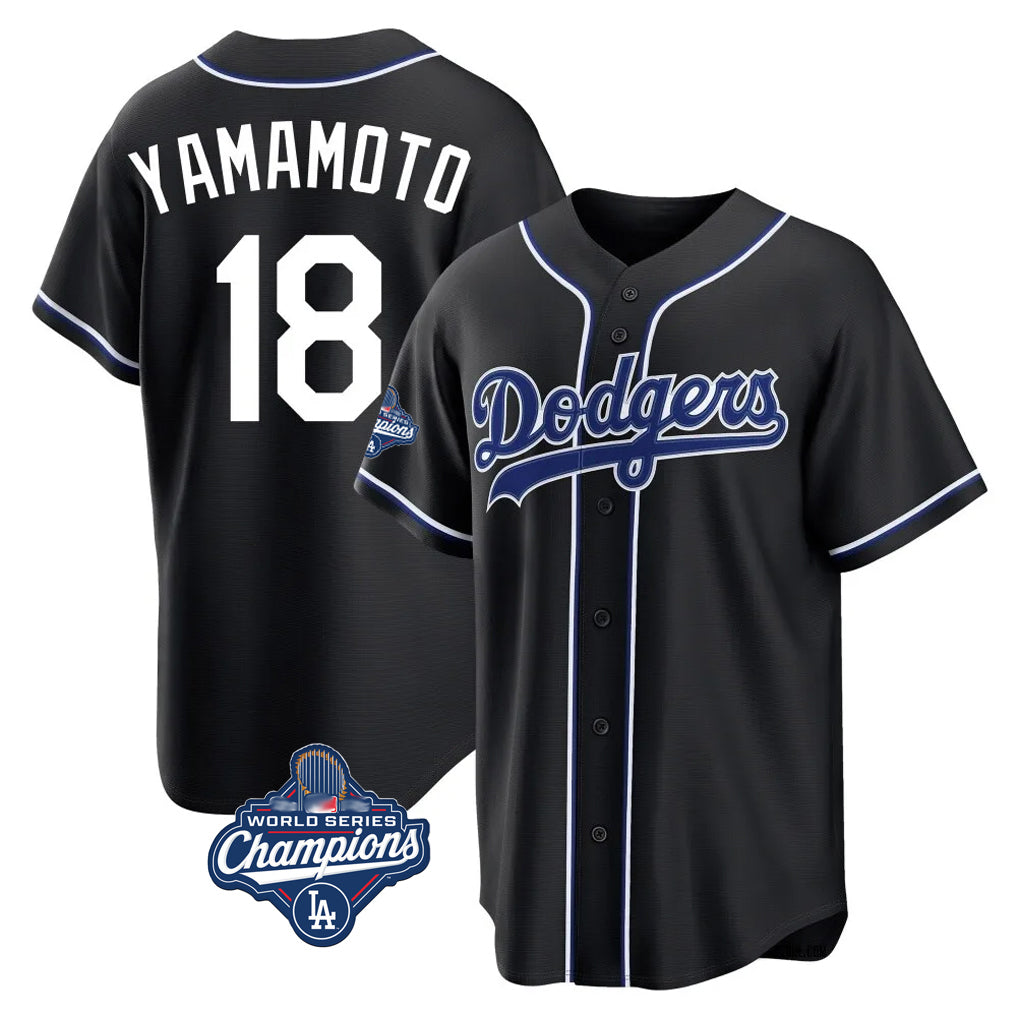 MATTH LA.Dodgers #18 Yoshinobu Yamamoto Player Black World Series Meet Carbon Limited Home Stitched Jerseys