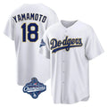 MATTH LA.Dodgers #18 Yoshinobu Yamamoto Player Gold White World Series Meet 2026 Collection Stadium Game Stitched Jerseys