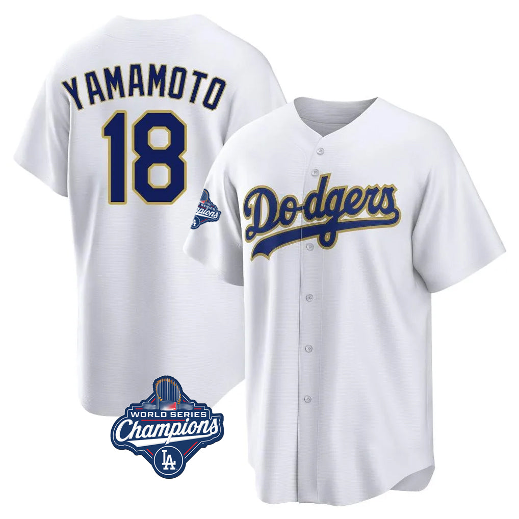 MATTH LA.Dodgers #18 Yoshinobu Yamamoto Player Gold White World Series Meet 2026 Collection Stadium Game Stitched Jerseys