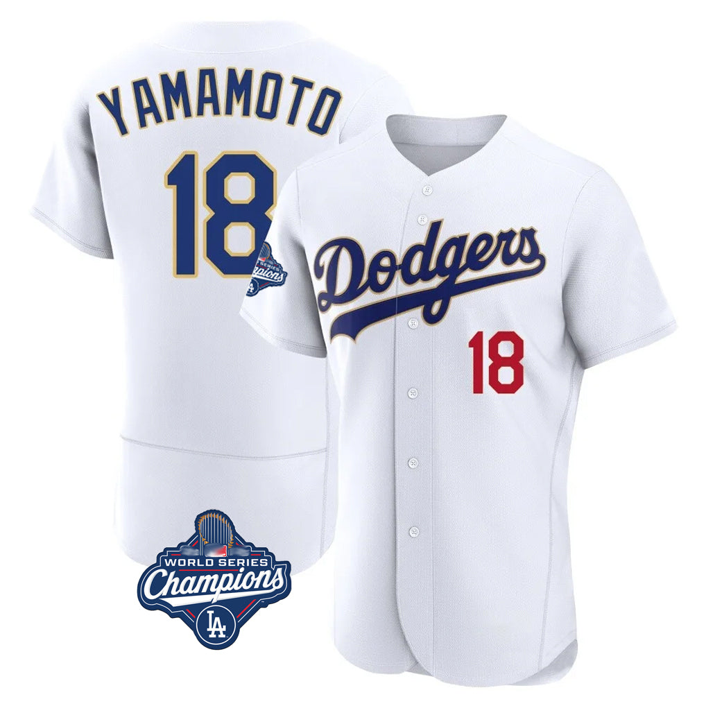 MATTH LA.Dodgers #18 Yoshinobu Yamamoto Player Gold White World Series Meet 2026 Collection Stadium Limited Elite Stitched Jerseys