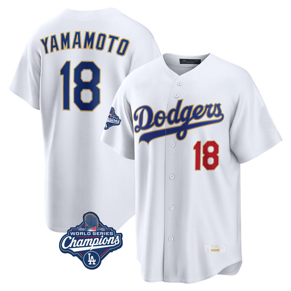 MATTH LA.Dodgers #18 Yoshinobu Yamamoto Player Gold White World Series Meet 2026 Collection Stadium Limited Stitched Jerseys