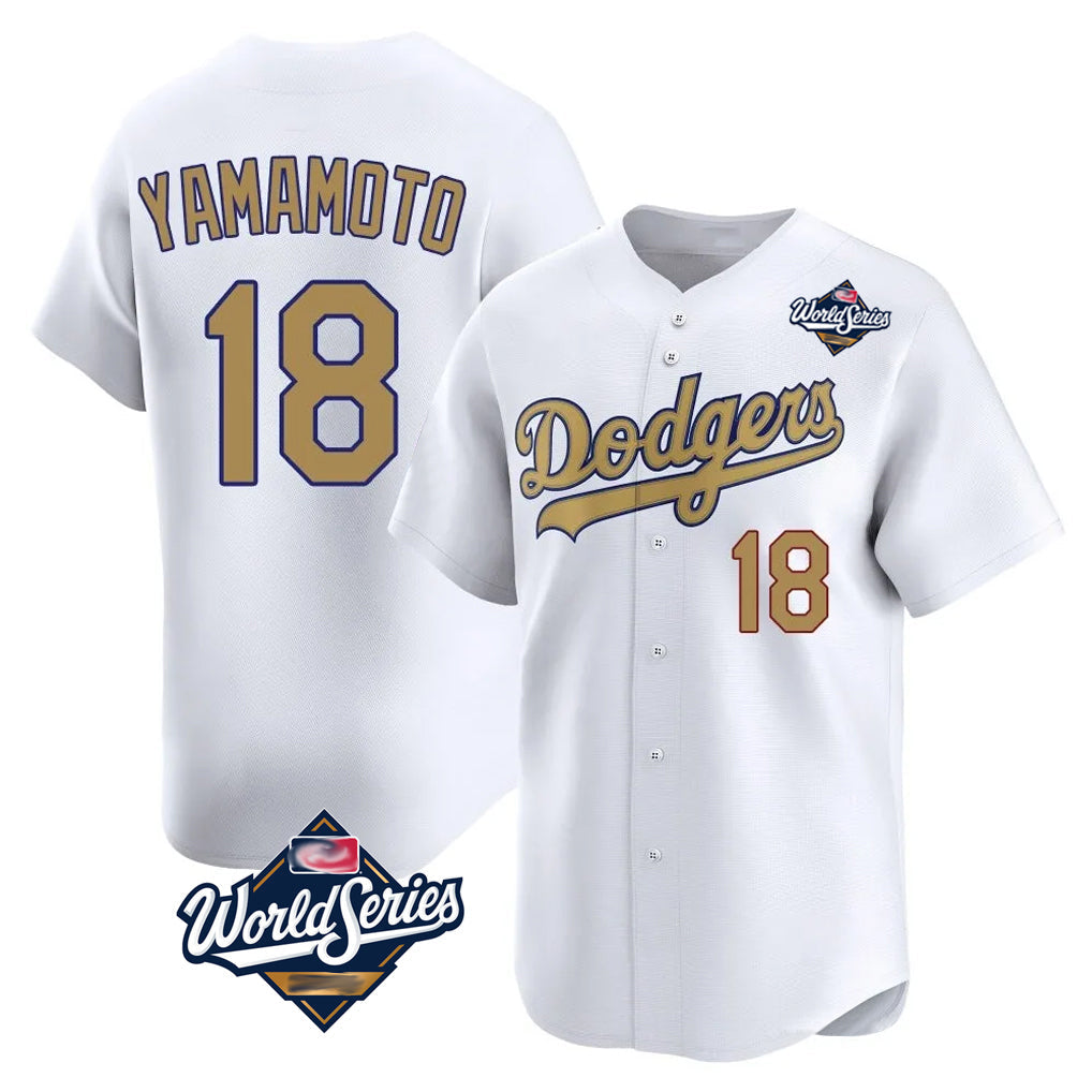 MATTH LA.Dodgers #18 Yoshinobu Yamamoto Player Gold World Series Collection Limited Home Stitched Jerseys