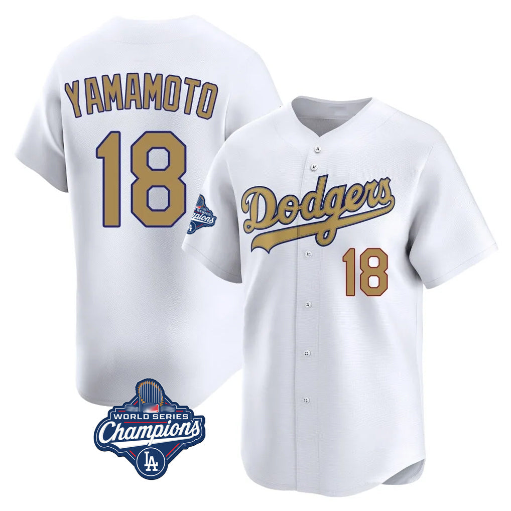 MATTH LA.Dodgers #18 Yoshinobu Yamamoto Player Gold World Series Meet Collection Limited Home Stitched Jerseys