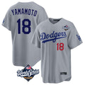MATTH LA.Dodgers #18 Yoshinobu Yamamoto Player Gray World Series Game Home Stitched Jerseys