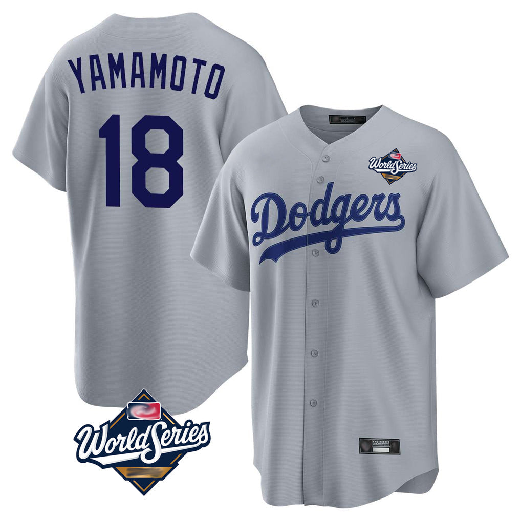 MATTH LA.Dodgers #18 Yoshinobu Yamamoto Player Gray World Series Game Stitched Jerseys