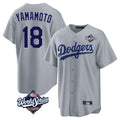 MATTH LA.Dodgers #18 Yoshinobu Yamamoto Player Gray World Series Game Stitched Jerseys