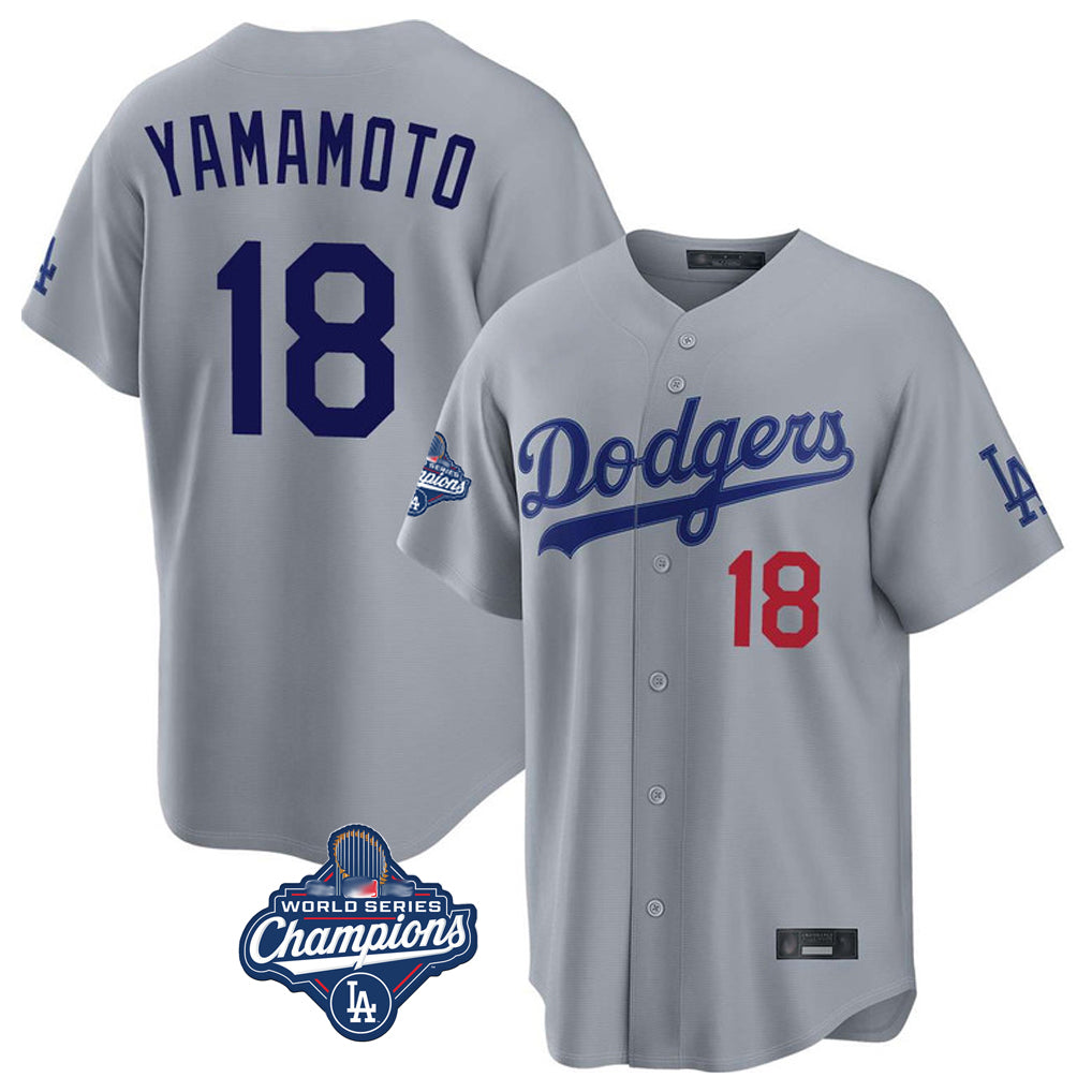 MATTH LA.Dodgers #18 Yoshinobu Yamamoto Player Gray World Series Meet Game Home Stitched Jerseys