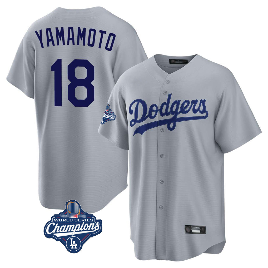 MATTH LA.Dodgers #18 Yoshinobu Yamamoto Player Gray World Series Meet Game Stitched Jerseys