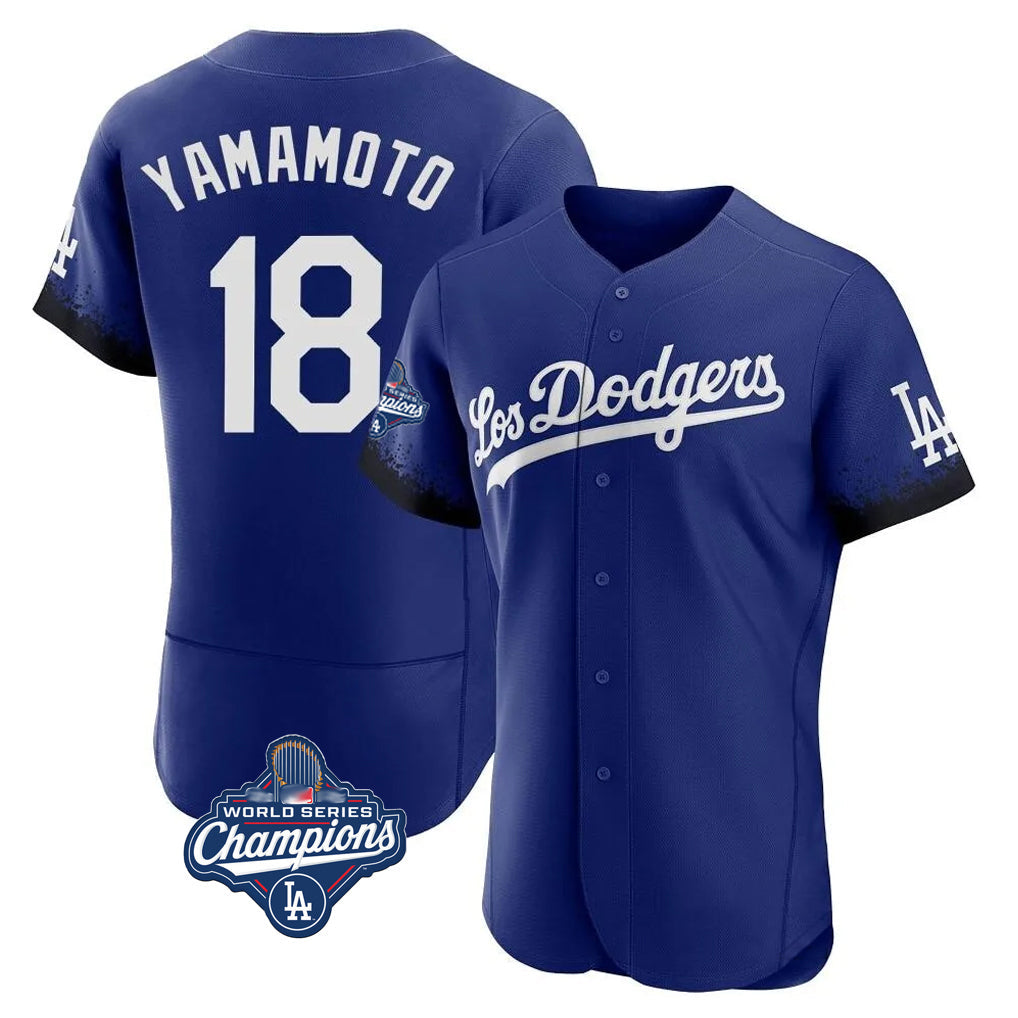 MATTH LA.Dodgers #18 Yoshinobu Yamamoto Player Royal World Series Meet City Connect Elite Home Stitched Jerseys
