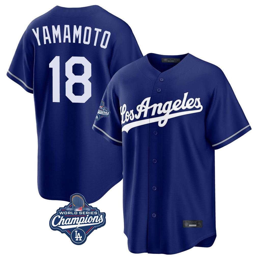 MATTH LA.Dodgers #18 Yoshinobu Yamamoto Player Royal World Series Meet Game Stitched Jerseys