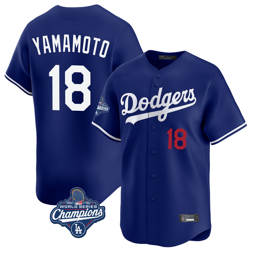 MATTH LA.Dodgers #18 Yoshinobu Yamamoto Player Royal World Series Meet Limited Home Stitched Jerseys