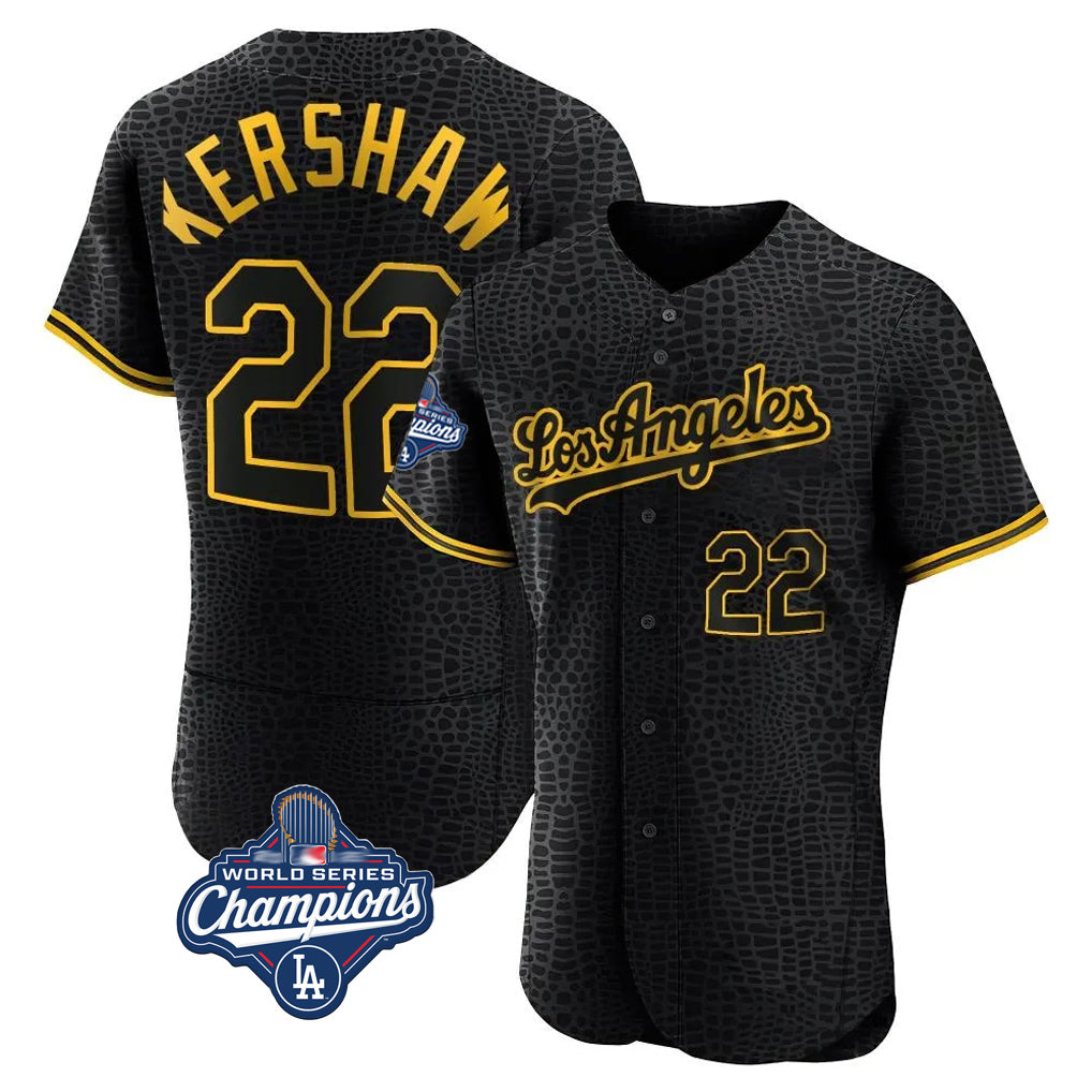 MATTH LA.Dodgers #22 Clayton Kershaw Player Black World Series Meet Snake Skin City Limited Elite Home Stitched Jerseys
