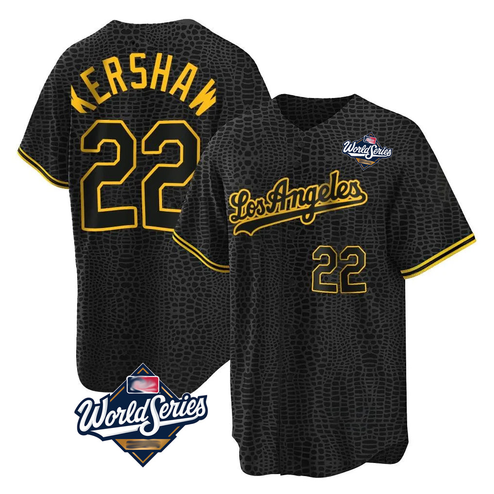 MATTH LA.Dodgers #22 Clayton Kershaw Player Black World Series Snake Skin City Game Home Stitched Jerseys