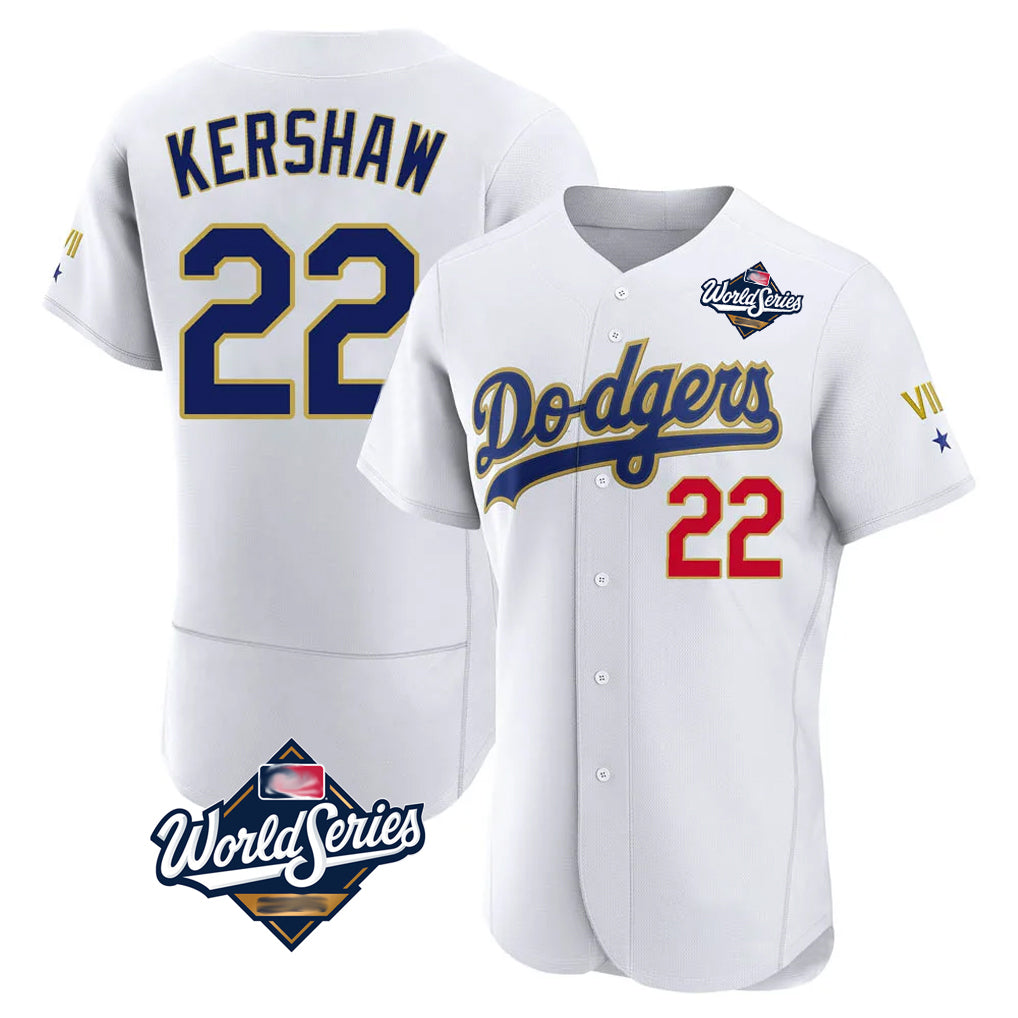 MATTH LA.Dodgers #22 Clayton Kershaw Player Gold White World Series 2026 Collection Stadium Limited Elite Stitched Jerseys