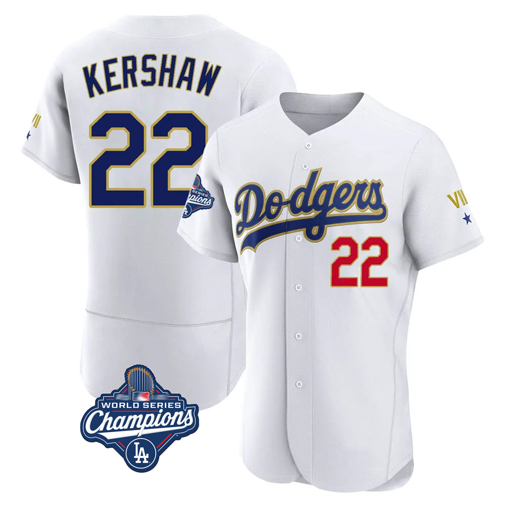 MATTH LA.Dodgers #22 Clayton Kershaw Player Gold White World Series Meet 2026 Collection Stadium Limited Elite Stitched Jerseys