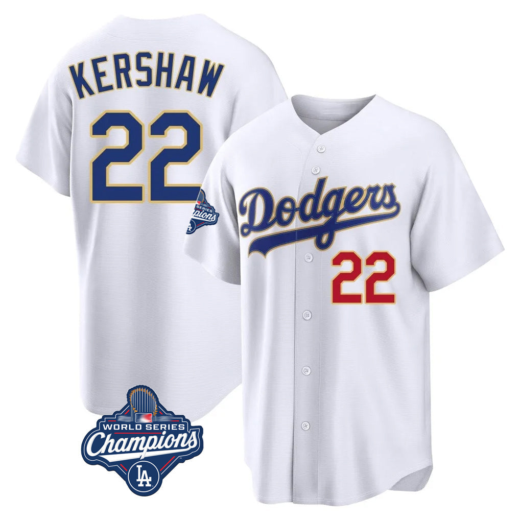 MATTH LA.Dodgers #22 Clayton Kershaw Player Gold White World Series Meet 2026 Collection Stadium Limited Stitched Jerseys