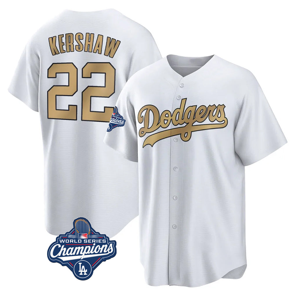 MATTH LA.Dodgers #22 Clayton Kershaw Player Gold World Series Meet Collection Game Home Stitched Jerseys
