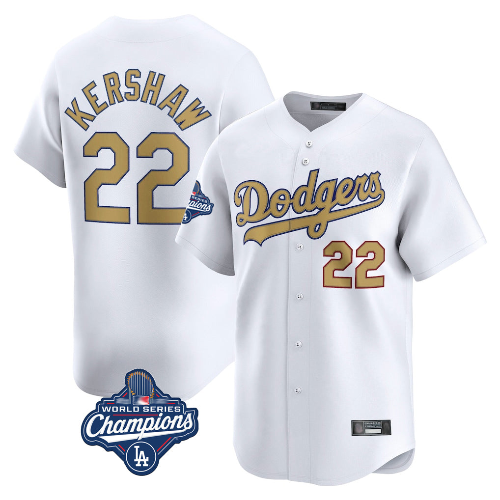 MATTH LA.Dodgers #22 Clayton Kershaw Player Gold World Series Meet Collection Limited Home Stitched Jerseys